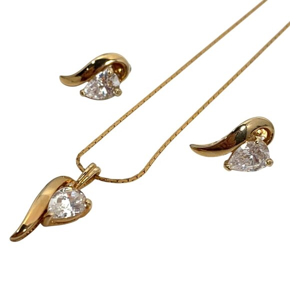 Vintage Merlite Industries 14K GP Cubic Zirconia Necklace & Earring Set NWT - Picture 1 of 6